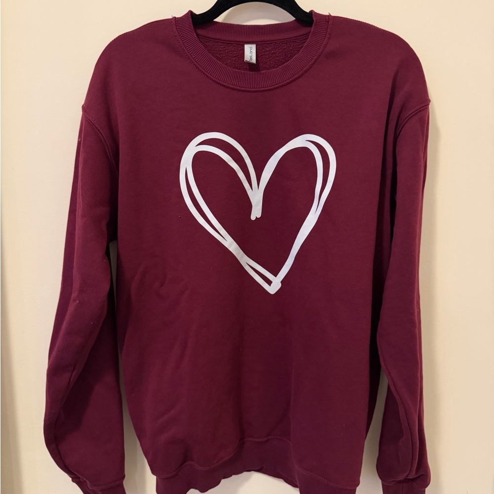 Elan Burgundy Heart Crew Neck Sweatshirt